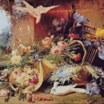 Goblen - Eleganta cu flori si porumbei