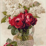 Goblen - Trandafiri rosii si flori de liliac