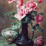 Goblen - Trandafiri roz si vas de portelan