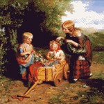 Goblen - Copii culegand flori salbatice