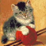 Goblen - Pisica cu ghem rosu