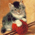 Goblen - Pisica cu ghem rosu