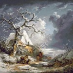 Goblen - Peisaj de iarna cu sateni si magarusi
