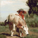 Goblen - Fata cu vitelus