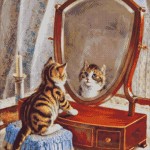Goblen - Pisoi privind in oglinda