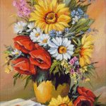 Goblen - Floarea soarelui cu maci