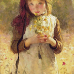 Goblen - Portret de fetita cu buchetel de flori