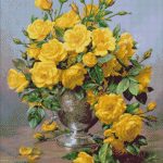Goblen - Trandafiri galbeni în vas de argint