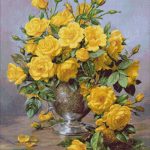 Goblen - Trandafiri galbeni în vas de argint