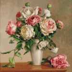 Goblen - Bujori cu trandafiri albi