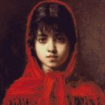 Goblen - Portret de fetiţă cu scufiţa roşie