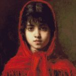 Goblen - Portret de fetiţă cu scufiţa roşie