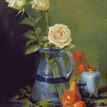 Goblen - Trandafiri galbeni în vază albastră