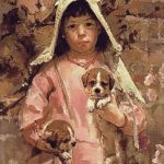 Goblen - Fetiţa cu căţeluşi