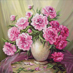 Goblen - Bujori roz in vaza alba