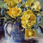 Goblen - Trandafiri galbeni în carafă albastră