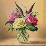 Goblen - Trandafiri si flori de camp in vas de sticla