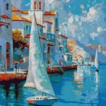 Goblen - Peisaj marin cu barci