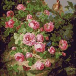 Goblen - Natura statica cu trandafiri, fluturi si pasare