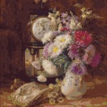 Goblen - Flori in vaza si ceas de epoca