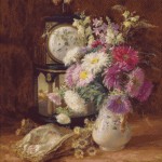 Goblen - Flori in vaza si ceas de epoca