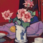 Goblen - Trandafiri roz in vas chinezesc