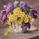 Goblen - Liliac şi flori galbene în ibric