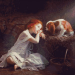 Goblen - Fetiţa şi căţelul în staul