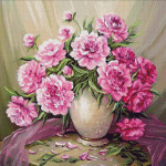 Goblen - Bujori roz in vaza alba