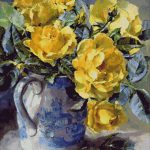 Goblen - Trandafiri galbeni în carafă albastră