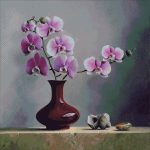 Goblen - Orhidee in vaza si scoici
